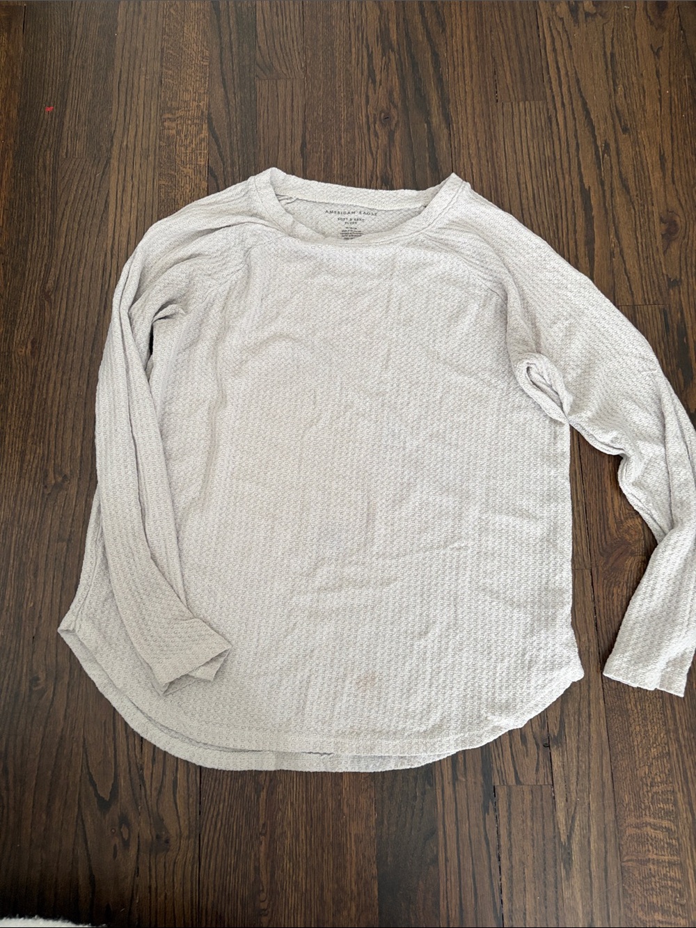 American Eagle Cream Waffle Knit Thermal Long Sleeve Top